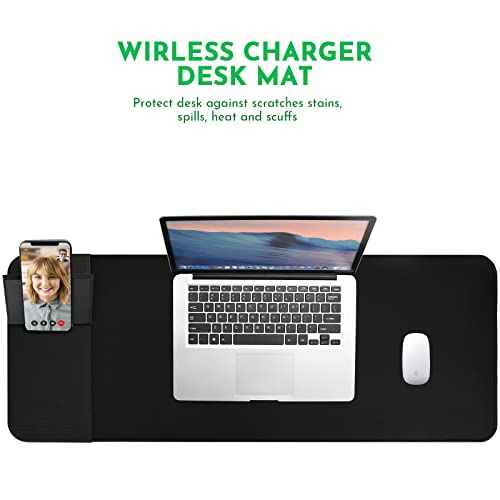 Wireless Charging Mouse Pad with Phone Holder Gaming Mousepad Desk Mat 15W Qi Fast Charging Pad Ultra-Smooth Surface Non-Slip Extended Premium Black Computer Keyboard Mat for MacBook PC Laptop