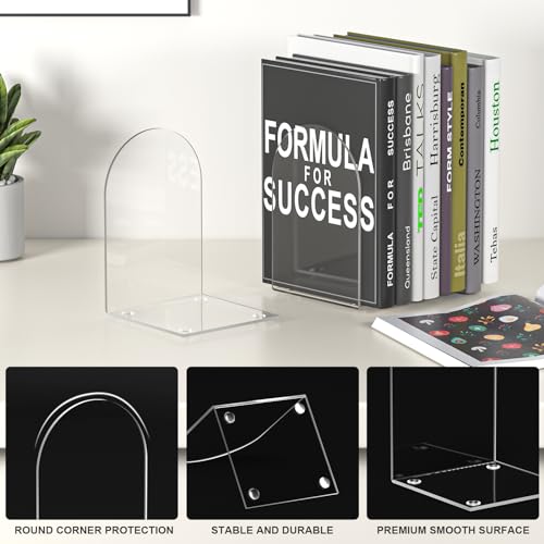 ALOTCHE 4 Pieces Acrylic Bookends - Clear Book Ends for Shelves & Office