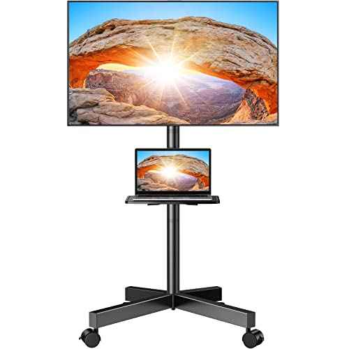 Perlegear Rolling TV Stand for 23-60 Inch LED Flat Screen/Curved TVs up to 88lbs,Mobile TV Stand Wheels with Height Adjustable Portable Rolling TV Cart Max VESA 400x400mm PGTVMC06