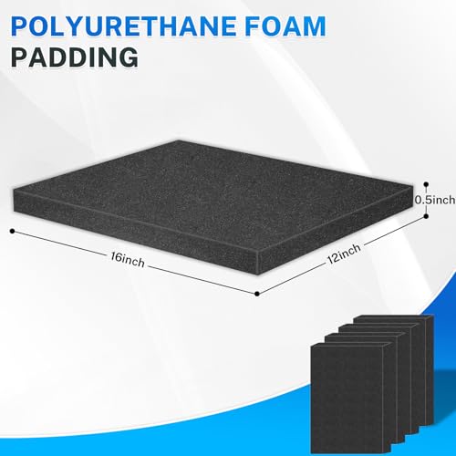 Polyurethane Foam Padding, 4 PCS 16 x 12 0.5 Inch Black Soft Cuttable