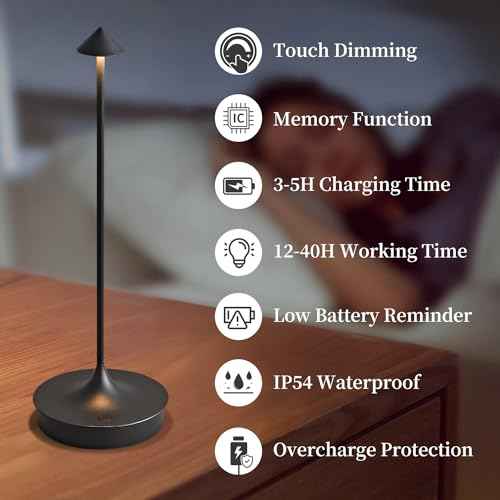 Cordless Table Lamp Rechargeable LED Battery Operated 4000mAh Table Lamp Touch Dimmable Lamp Outdoor Waterproof Portable Wireless Table Light for Dining Restaurant Bar Indoor/Outdoor Use (Black-1PC)