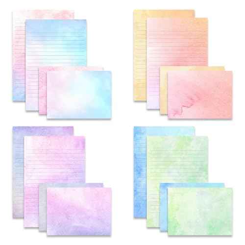 72 Pieces Stationery Set with Envelopes (48 Lined Watercolor Sheets + 24 Matching Envelopes), 8 Unique Designs, 5.5 x 8.25 inch Double Sided Printing stationery paper for Letter Writing