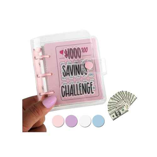 Mini Money Saving Binder, Save $1000 Envelopes Money Saving Challenge Book, Portable (Pink, 1)
