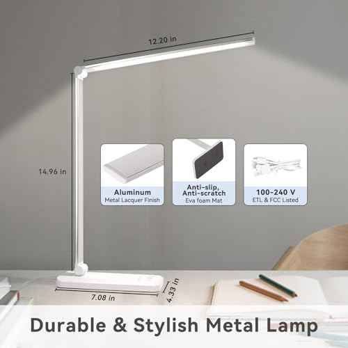 LED Desk Lamp with USB Charging Port, Dimmable Eye-Caring Reading Light for Home, Office, Study Room, Touch Control, Auto Timer, 5 Lighting Modes & 5 Brightness Levels Table Lamp
