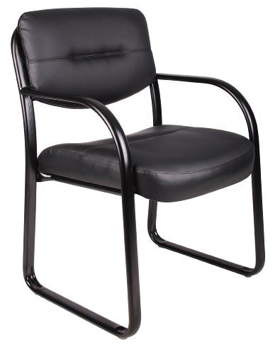 BOSS LeatherSled Guest Chair, Modern Black LeatherPlus, Black Frame
