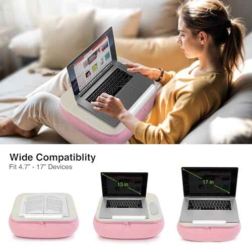 elitehood Bean Bag Laptop Lap Desk, Soft Cushion Stand for Book, Laptop, Tablet, Book Holder for Reading in Bed, Lap Pillow Desk Ideal for Working, Writing and Relaxation on Bed, Couch, Recliner, Pink