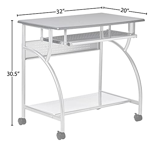 Safco 947ANT Mobile Rolling Workstation - Anthricite Metallic Gray, Heavy-Duty Steel Frame, Take Anywhere Caster Wheels, Computer Desk with Keyboard Tray, Portable Home Office Desk, Gray