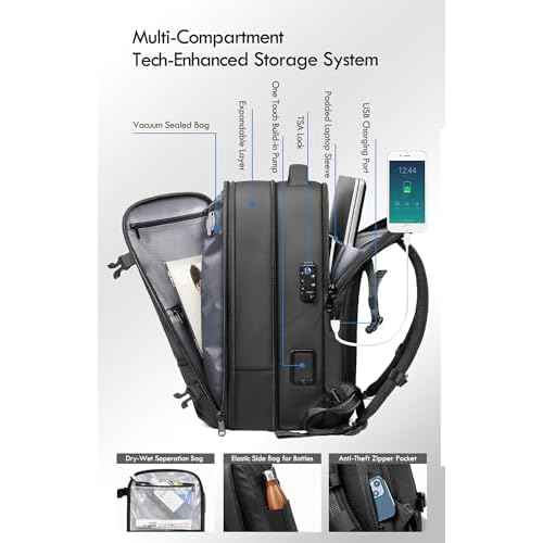 Vacuum Seal Backpack Travel with Built-in Pump 80L Expandable Travel Backpack with Vacuum System, TSA Lock Water Resistant Carry-On Backpack