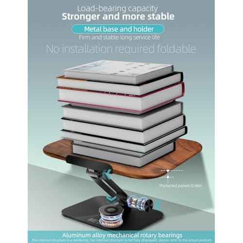Book Stand for Reading, Book Holder, Foldable Cookbook Stand,Height Adjustable Recipes Book Holder,360¡Æ Rotating Base Laptop Stand,for Textbooks,Tablet,Book Page Holder,Made from Walnut Wood