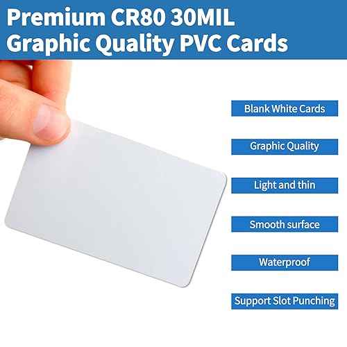 500 Pack - Premium Blank PVC Cards for ID Badge Printers - Premium Quality White CR80 30 Mil (CR8030) by KLMNDUO - Compatible with Most Photo ID Badge Printers(White)