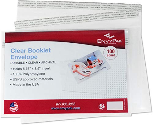 EnvyPak 100 Clear Booklet Envelopes with Peel & Seal Closure 5.5 x 8.5 Inches