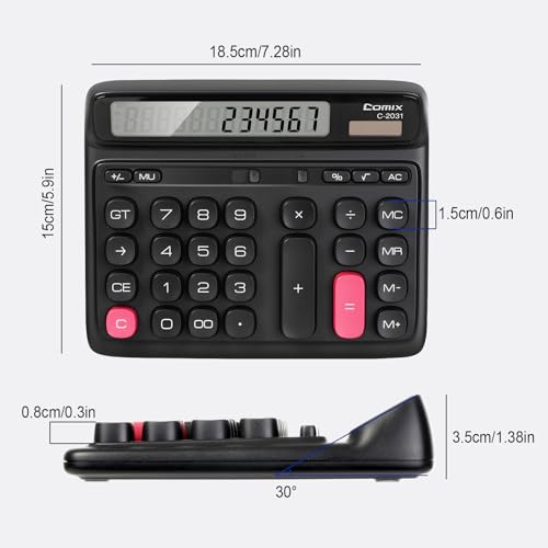Comix Black Desktop Calculator 12-Digit Large Button Office Math Tool