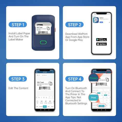 DP26 Label Maker Machine with Tape Portable Thermal Printer Bluetooth Sticker Maker Compatible with Android iOS PC Barcode Label Printer for Small Business, Home, Kitchen, School, Office (Blue)