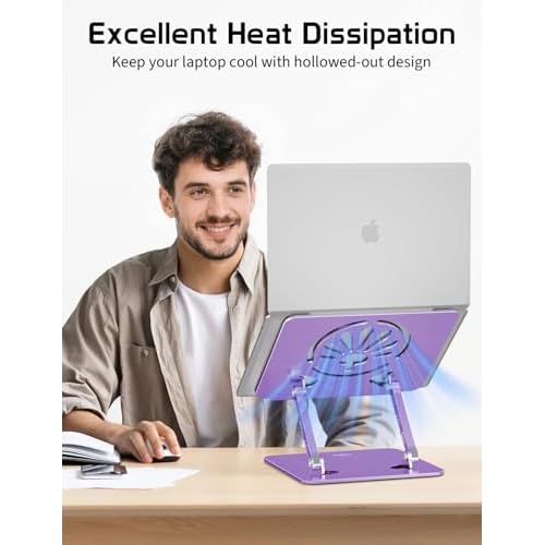 Aluminum Laptop Stand for Desk ? Adjustable Ergonomic Laptop Riser, Foldable & Portable Holder Fit for MacBook & 10"-16" Laptops for Office, Home & Travel,Purple