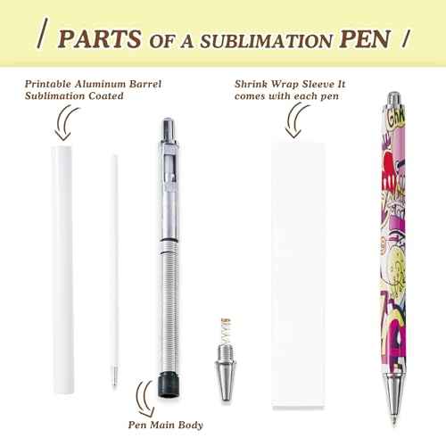 45 Pack Sublimation Pens Blank With Shrink Wrap, No Clip Heat Transfer Sublimation Ballpoint Pen, White Aluminum Personalized Customized Sublimation Pen for DIY Office School Stationery Supplies