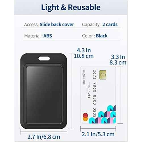 Uniclife 3 Pack Sliding ID Badge Holder Hard Black Vertical Plastic Card Case Protector Pouch with Clear Window for Office School ID Credit Cards Proximity Key Cards Driver¡¯s Licenses and Passes
