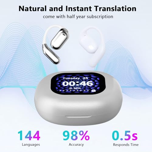 AI Translation Earbuds Real Time with Touch Screen, 144 Online Language Translator Earbuds, 3 in 1 Wireless Bluetooth Headphones Noise Cancelling, HD Sound Long Battery Life, Workout Headphones