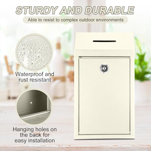 Yaocom Metal Money Box Beige 10.24 x 5.71 x 2.95 Inch No Lid - Outdoor Wall-Mounted Security Lockbox