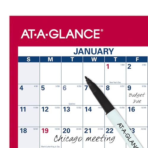 AT-A-GLANCE 2026 Erasable Calendar, Dry Erase Wall Planner, 36" x 24", Large, Vertical/Horizontal, Reversible, Includes Marker (PM262826)