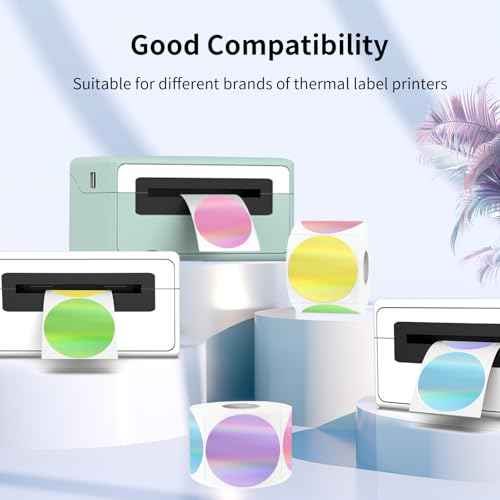 2" Circle Holographic Thermal Label Stickers, Round Printable Rainbow Glitter Thermal Printer Sticker Labels for Gift Wrapping- Spring Color/ 5 Colors