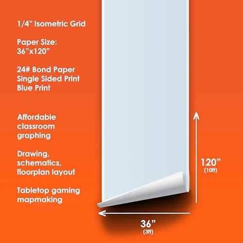 Geyer Instructional Products - 36" x 120" Large Isometric Graph Paper Roll, 1/4" Blue Grid, Ideal for School Classroom Graphing, Designing Blueprints & Floorplans, Tabletop Gaming & Custom Mapping