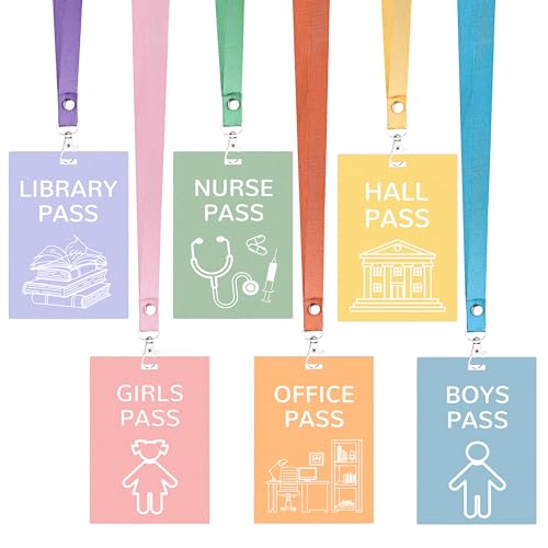 Planner 6 Sets Hall Pass Lanyards and School Passes Set - Unbreakable Wooden Hall Passes for Classrooms