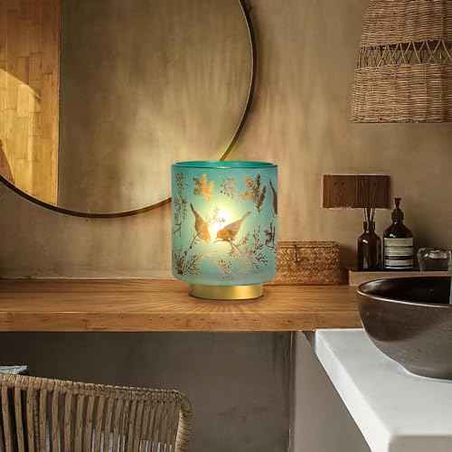 Battery Operated Lamp with Timer, Cordless Table Lamps for Room Decor,Small Table Lamp with LED Bulb, Glass Lamps Beside Table Light for Living Room,Bedroom (Blue)