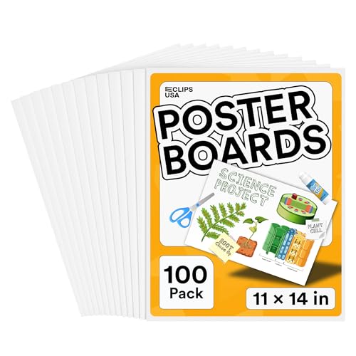 E-CLIPS USA White Poster Board 11x14 Inches Bulk Pack of 100 - School & Office Supplies