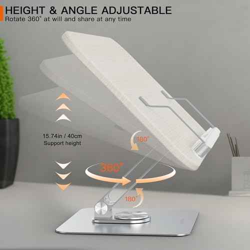 Book Stand for Reading, 360¡Æ Rotate & Multi Heights Adjustable Book Holder,Foldable Cookbook Book Stands with Elastic Page Clips for Sheet Music, Recipe, Laptop, Textbook (Light Wood)