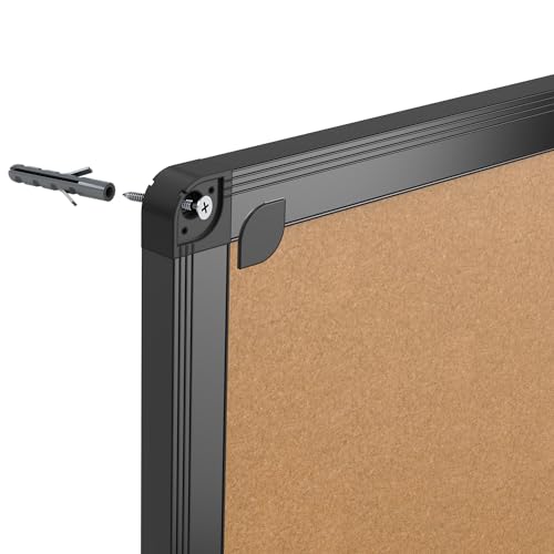 VIZ-PRO 36x24 Inch Cork Notice Board with Black Aluminum Frame - Bulletin Board