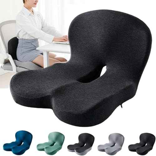 Back and Seat Cushion Seat Cushions for Sciatica Soothe+ seat Cushion Ergonomic Non Slip Memory Foam Seat Skin with Back Support for Car & Office, Lumbar Support (Black)