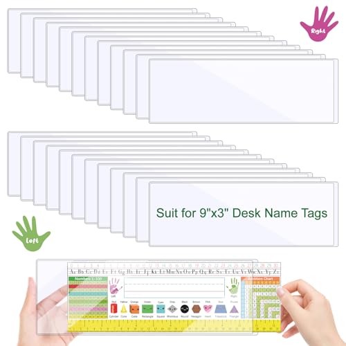 Meetory 25 Pack 9.5 x 3.4 Inch Clear Reusable Nameplate Pockets - Thickened Self-Adhesive Desk Labels for Classroom & Office