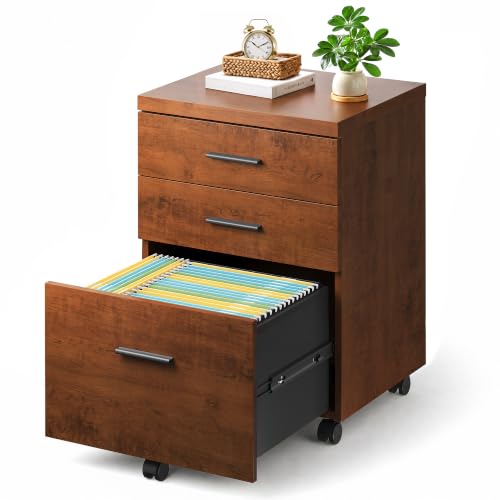 DEVAISE Walnut 3-Drawer File Cabinet - Under Desk Office Storage, 15.7"D x 18.1"W x 25.6"H