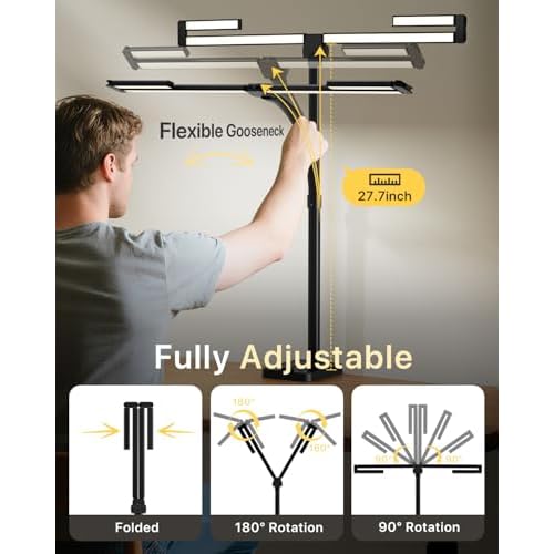 ONEMIX 42" LED Desk Lamp for Home Office, Eye-Caring Desk Light with Adjustable 4-Segment Bar, 1800LM Bright, Remote, Architect Table Lamp with Base for Dual Monitors, Reading, Study, Workbench(Black)