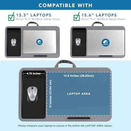 LAPGEAR Home Office Lap Desk - Left-Handed - with Mouse Pad, Device Ledge, and Phone Holder - Silver Carbon - Fits up to 15.6 Inch Laptops - Style No. 91405