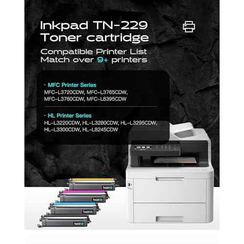Compatible TN229XL TN229 Toner Cartridges for MFC-L3780CDW HL-3280CDW Replacement with Brother TN229XL TN-229XL TN-229 229XL Work with MFC-L3720CDW HL-L3220CDW HL-L3300CDW Printers (4 Pack, Bk/C/M/Y)