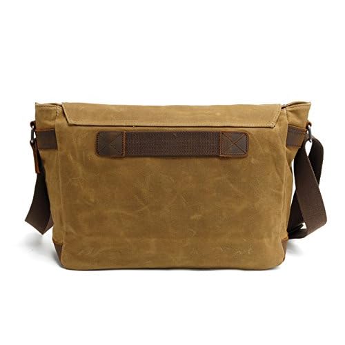 HuaChen Mens Messenger Bag, Vintage Genuine Leather Waxed Canvas Shoulder Bag for 14" Laptop,Rugged Briefcase Satchel