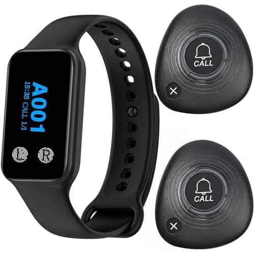 Wireless Restaurant Pager System Calling System with 1 Waterproof Watch Pager and 2 Call Buttons with Cancel Key
