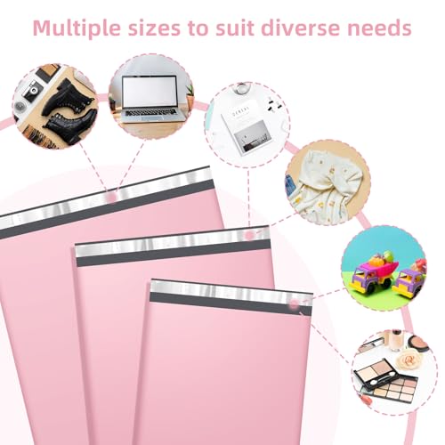Pink Poly Mailers Set 3 Sizes (10x13, 12x15.5, 14.5x19) 60 Pack by Famagic