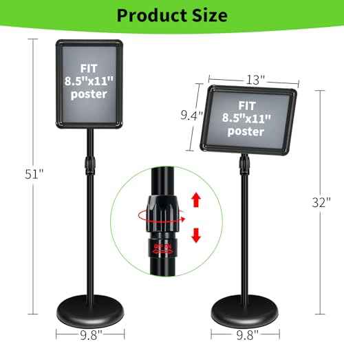 2Packs Adjustable Pedestal Sign Holder Stand 8.5''x11'', Floor Standing Poster Sign Stand for Vertical/Horizontal View Sign stand,Outdoor/Indoor Standing Sign Holders(Black, Round)