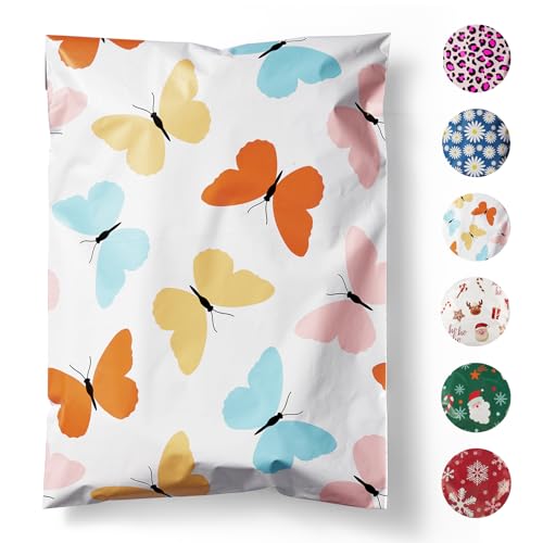 Fuxury Poly Mailers 10x13 Inch 20 Pack,Sturdy Shipping Bags for Clothes, Self Adhesive Mailing Envelopes, Waterproof Packaging Bag for Small Business, Colorful Butterflies