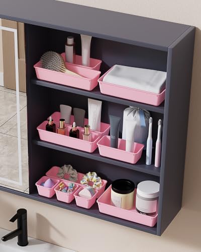 BiuLeon 25PCS Pink Plastic Drawer Organizer Set for Makeup & Jewelry Storage