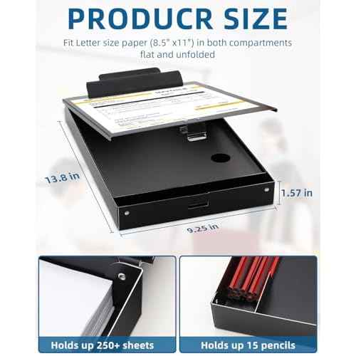 Metal Clipboard with Storage, Letter Size Heavy Duty Aluminum Clipboards, Dual Storage Binder Form Holder with High Capacity Clip for Teacher, Nurse, Police, School & Office Supplies - Frosted Black
