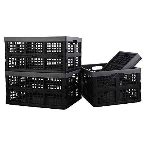 Pekky 34 Quart Plastic Milk Crates Stackable, Collapsible Storage Crate, 4 Packs