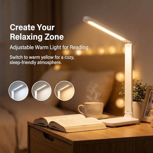 Dimmable LED Desk Lamp with 3 Lighting Modes, Eye Care, USB Charging, Home Office Study Light