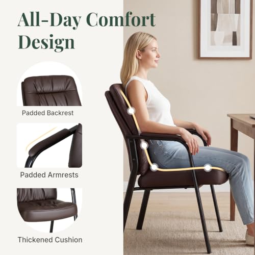 HAPPYMONT Waiting Room Chair Set of 2 – Modern Brown PU Leather Reception Chairs