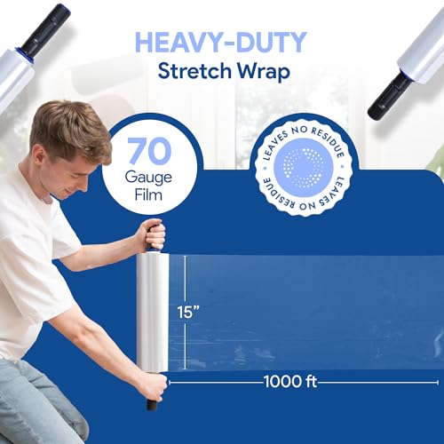 15'' Stretch Wrap with Extended Rotating Handles - 70 Gauge Plastic Film, 1 Pack