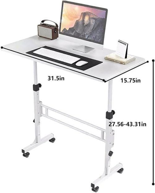 Skiennix Adjustable Height Rolling Standing Desk - Lockable Wheels, Compact Design for Home Office | 15.75" x 31.5" - White