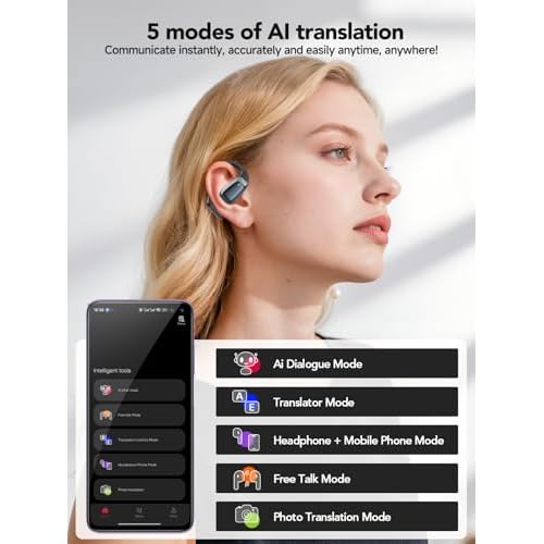 AI Translation Earbuds Real Time, Language Translator Earbuds with LCD Touch Screen, Translation Headphones 3-in-1 Device Supports 135 Languages for Travel & Business, Compatible with iOS & Android