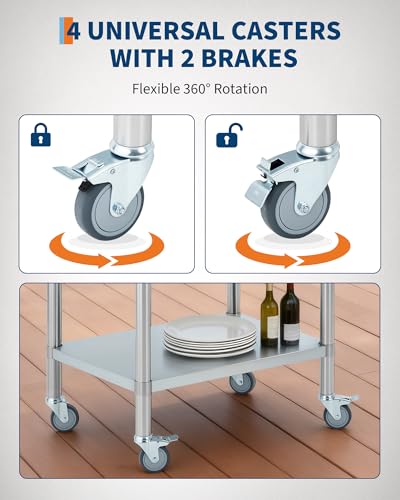 Garvee 24x30x34 inch Stainless Steel Work Table with Casters & 2 Shelves (Variation: Table With Casters&2 Shelves / 24x30inch)